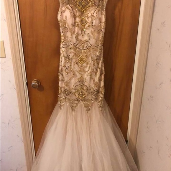 cream and gold prom dress